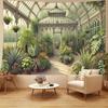 Serre de Jardin Botanique Vintage Tapisserie Plantes Luxuriantes Serre Murale Décor Amoureux de la Nature Fond de Canapé Salon