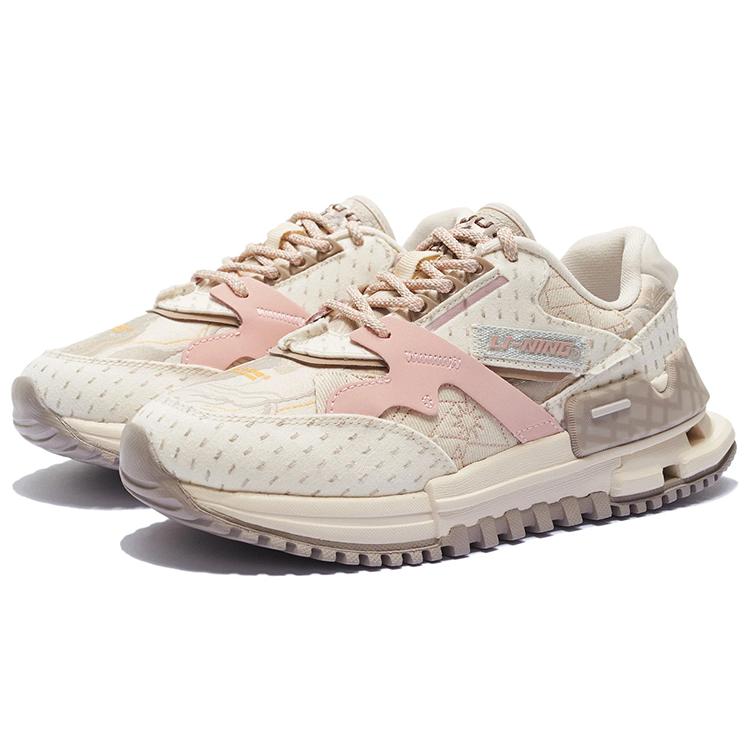 Li Ning Textile, Leather Cushioning Slip Resistant Abrasion Resistant Low top Casual Shoes Women's Pink AZGS078-3
