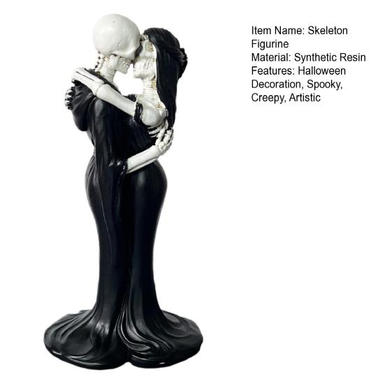 Skeleton Couple Kissing Figurine Romantic Skeleton Lovers Statue Resin Collectible Tabletop Ornament for Gothic Home Office Desk Decor