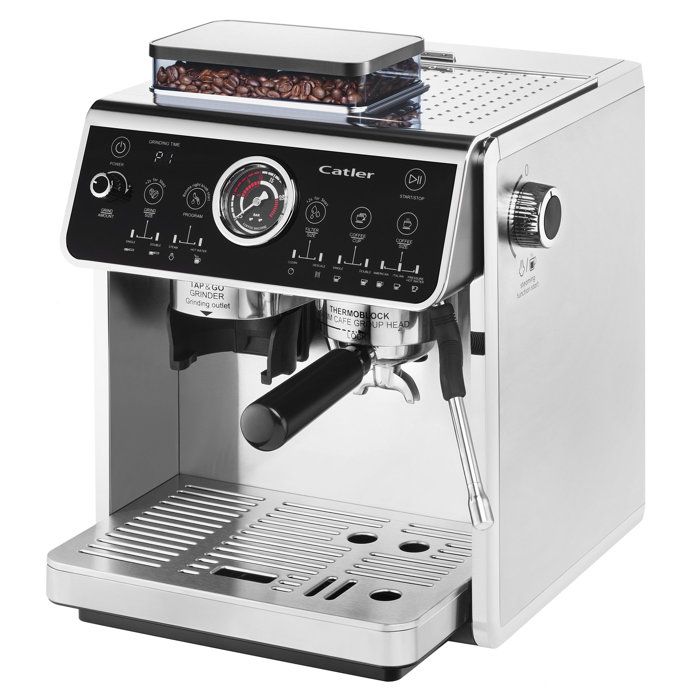 Machine à expresso à levier CATLER ES 910 - Café en grains - Double pompe 20/5 bars - Broyeur inox 30 niveaux - Noir/inox