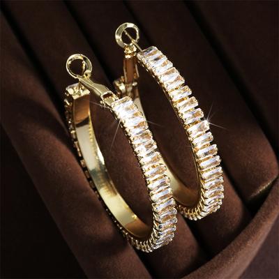 ZAKOL Boucles d'oreilles créoles tendance micro-pavées en zircon cubique pour femmes Rectangle géométrique Zircon complet pour soirée