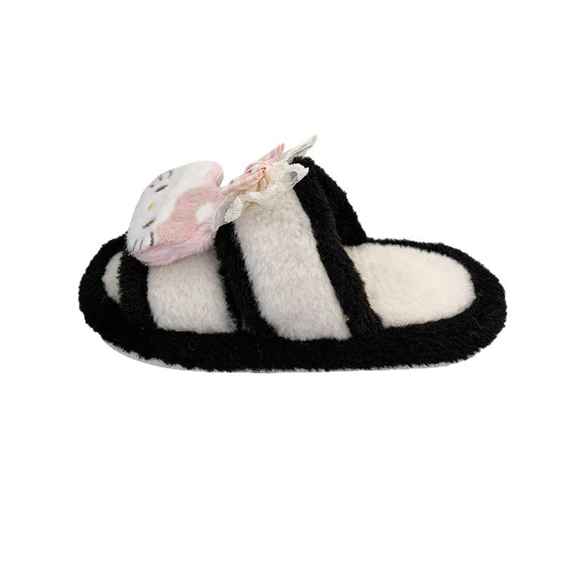Vitality cute cartoon kitten fluffy slippers female 2025 autumn and winter fashion versatile casual one-word cotton slippers