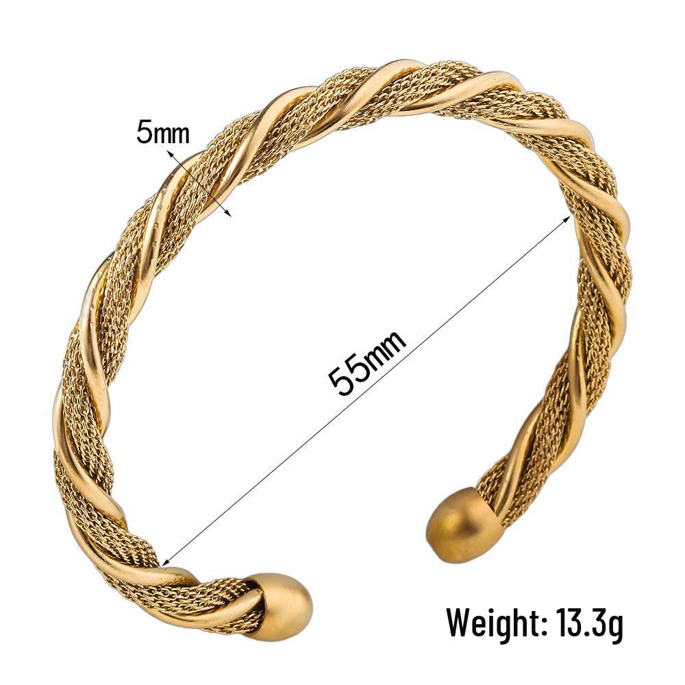 Fashionable European American Titanium Steel Woven Open Bangle – Stainless, Fade-Resistant Bracelet