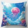 4PCS Cartoon Ocean Pillow Covers: Seahorse, Dolphin, Turtle, Jellyfish & Coral. Lifelike Print for Bedroom, Sofa & Party Decor