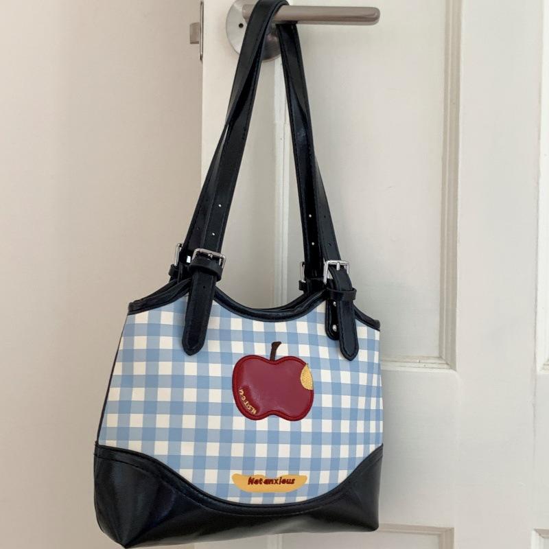 Underarm Bag Women's New Trendy Fashion College Style Plaid Apple Tote Bag Large Capacity Bag