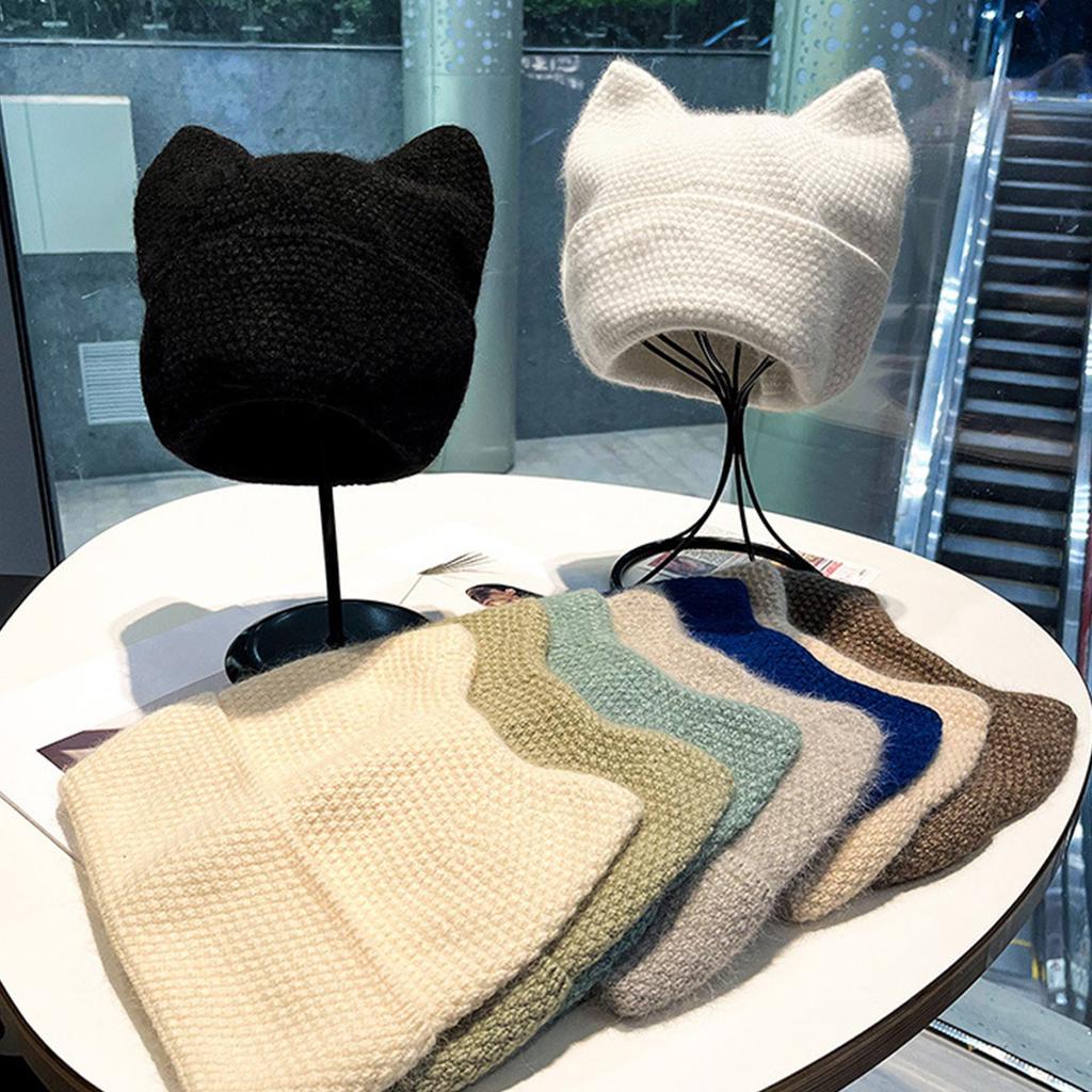 Cats Ear Knitted Hat Women Crochet Hat Warm Winter Hat Soft Crochet Hat Windproof Snow Hat for Women Outdoor Activity