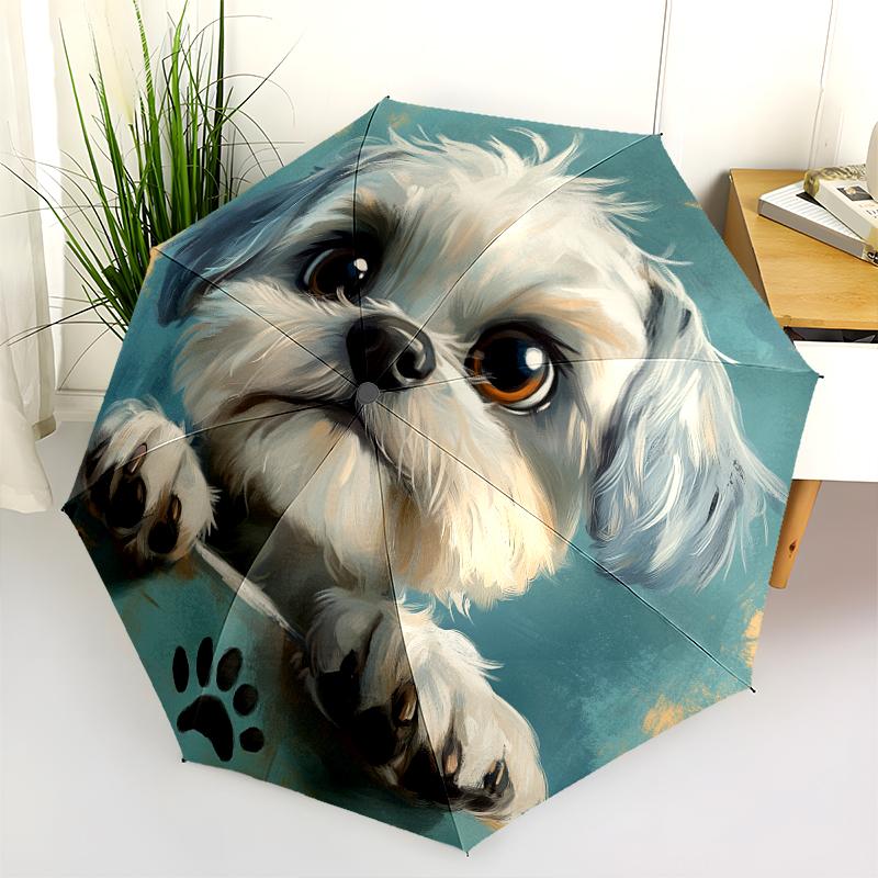 Shih Tzu pattern, automatic folding umbrella, portable and foldable design, 8 ribs, a Christmas or birthday gift.