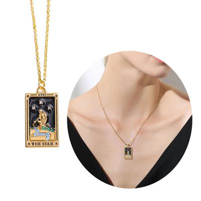 Retro Tarot Square Pendant Necklace Adjustable Chain Necklace Copper Texture Perfect for Daily Wear and Various Occasion