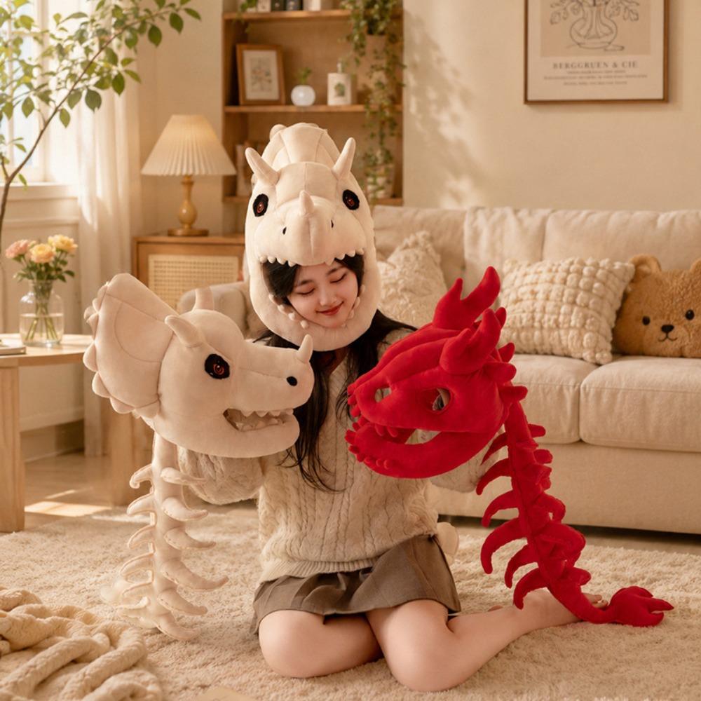 3D Realistic Dinosaur Skeleton Costume Soft Dinosaur Skeleton Headgear Dinosaur Plush Hat Party