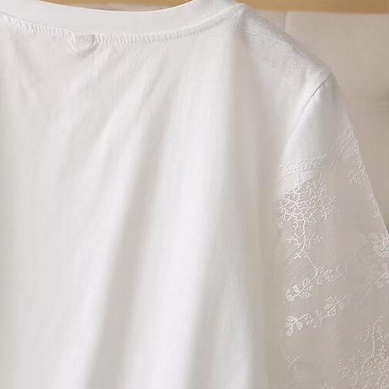 Design con Inserti in Pizzo per Donna Top alla Moda Largo Girocollo T-shirt Stylish a Maniche Corte
