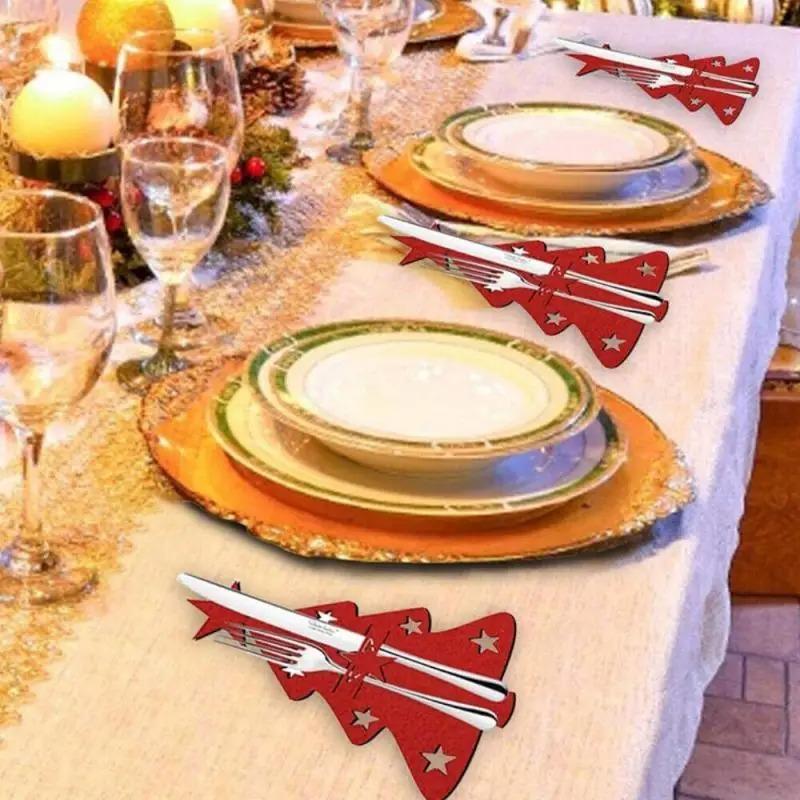 1-10Pcs 2026 New Christmas Tree Cutlery Knife Fork Covers Table Decor Xmas Tableware Pocket Holder Bag New Year Xmas Party Decor Gifts