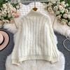 Autumn Winter Women Casual Turtleneck Single Breasted Furry Mohair Knitted Sweater Cardigans Tops Jacket Coat