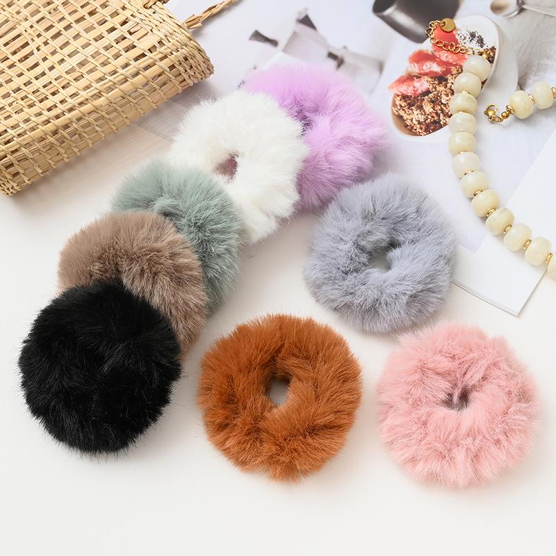 Korean Style Faux Mink Fur Elastic Hair Tie - No Damage, Candy Color Hair Band for Autumn/Winter