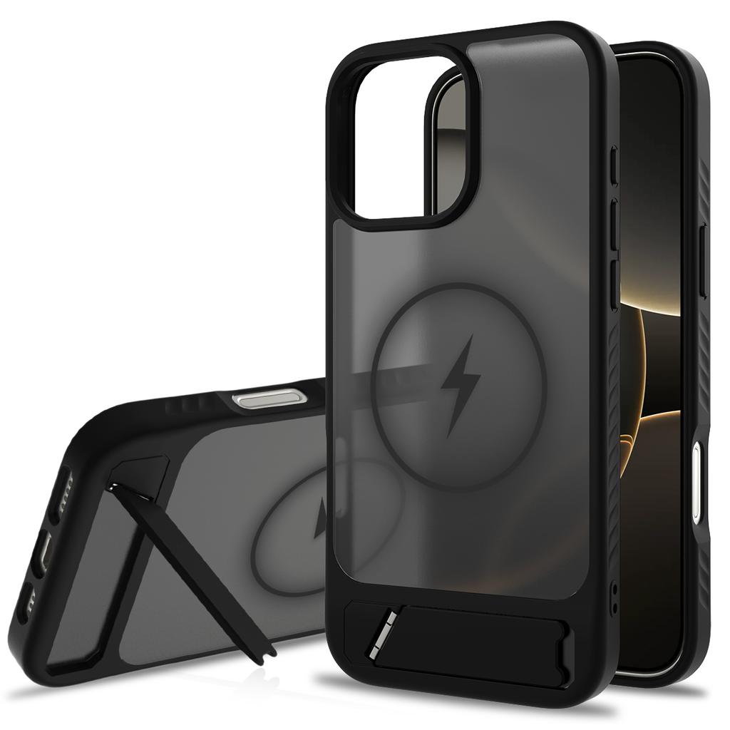 Matte Translucent Stand Phone Case for Magsafe Mag Safe Iphone 16E 16 E 15 Pro Max 14 Plus 13 12 14Pro 16Pro 15Pro Shockproof Phone Cover with Stand