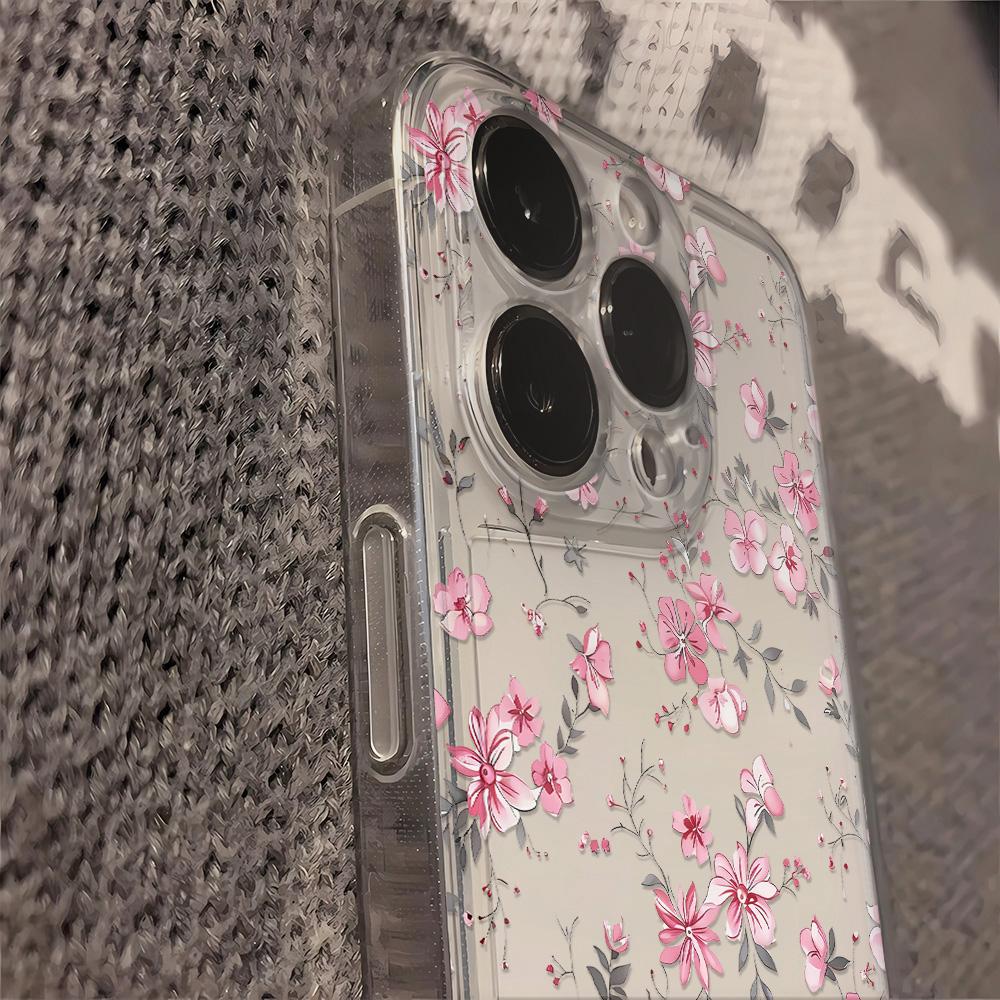 Pink Floral Print Clear Phone Case For Samsung Galaxy S26 S25 Ultra S24 S23 FE S22 S21 Plus S20 A73 A72 A71 Silicone Cover