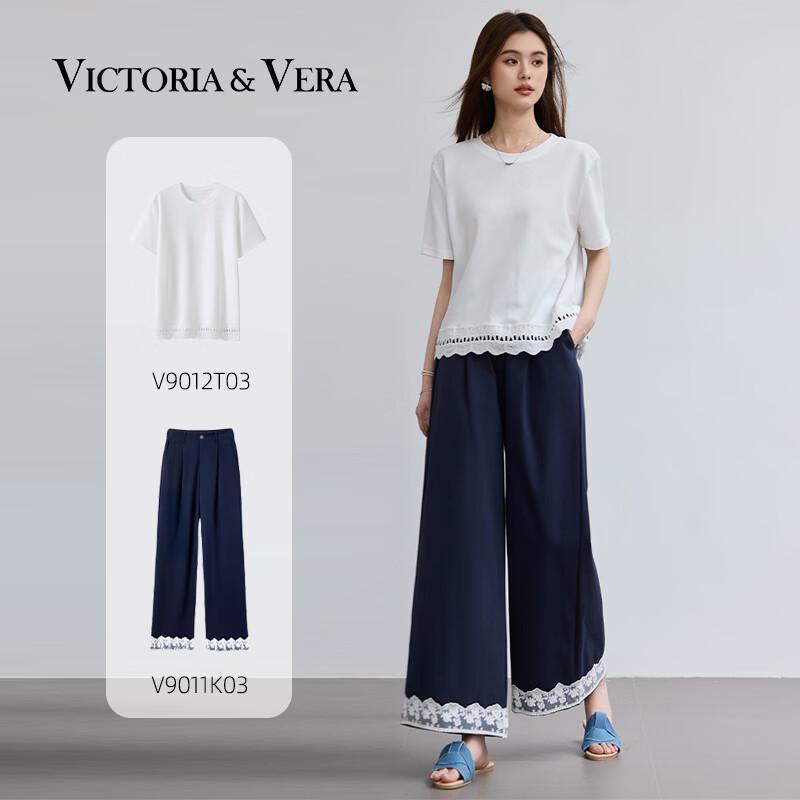 VICTORIA&VERA Women's Lace-Trim Short Sleeve T-Shirt