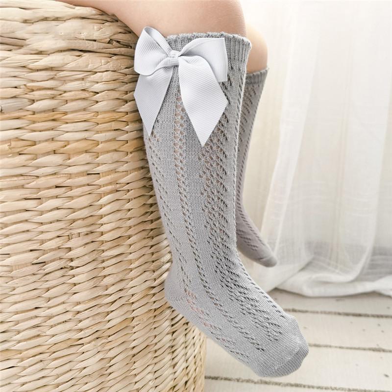 Summer Kids Knee High Socks Baby Girls Boys Bow Long Sock Soft Cotton Mesh Breathable Children Hollow Socken For 0-7Years