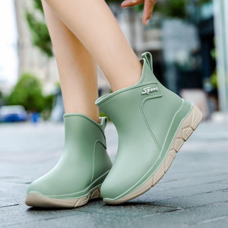 

Утепленные резиновые сапоги для женщин, модные, водонепроницаемые, нескользящие, с коротким голенищем, резиновые сапоги для воды, износостойкие, кухонные рабочие резиновые сапоги 40 зелёный