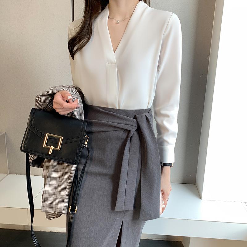 2025 Spring Korean V-Neck Long Sleeve Chiffon Shirt: Versatile & Slimming Women's Top