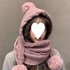 Wool Hat Women's Versatile Scarf Integrated Hat Cute Hairball Ear Protection Thickened Warm Knitted Hat