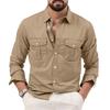 Men's Casual Long Sleeve Shirt with Multiple Pockets for Outdoor Work or Travel