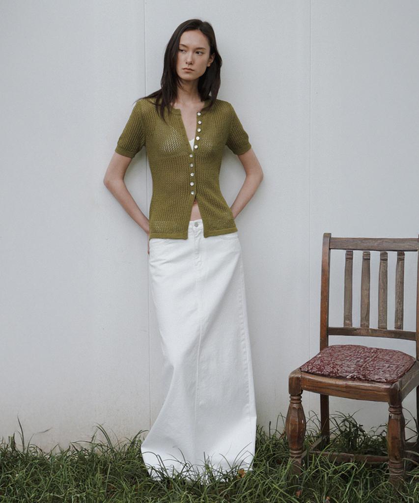 Kwinseulaebis Long Slit Denim Skirt_White_4Colors