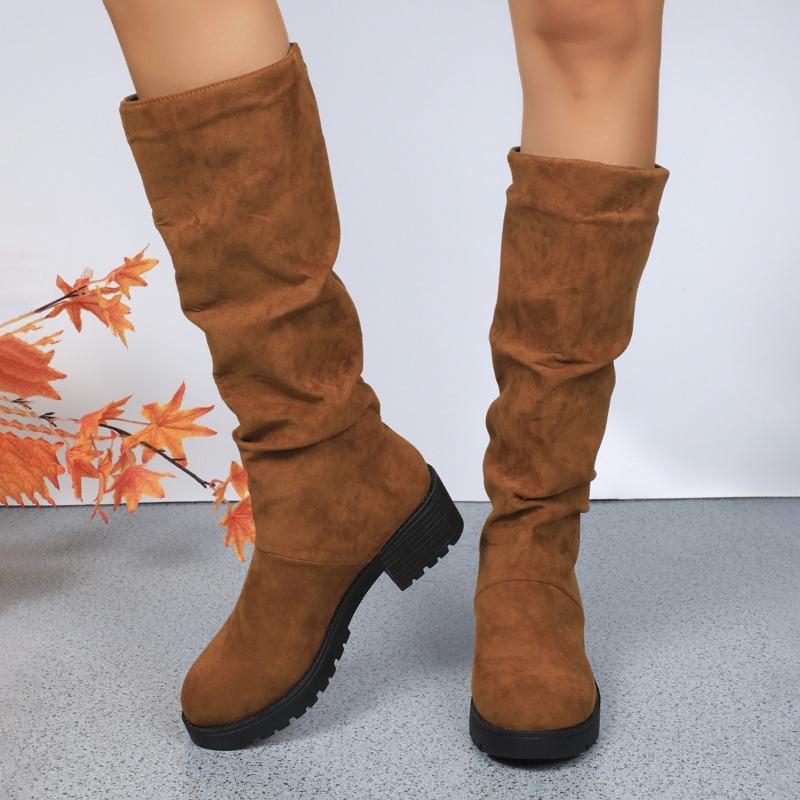 Large Size Leopard Print Suede Thick Heel Fashion Boots Women's Autumn and Winter New Fashion Versatile Wrinkled Stacking Boots