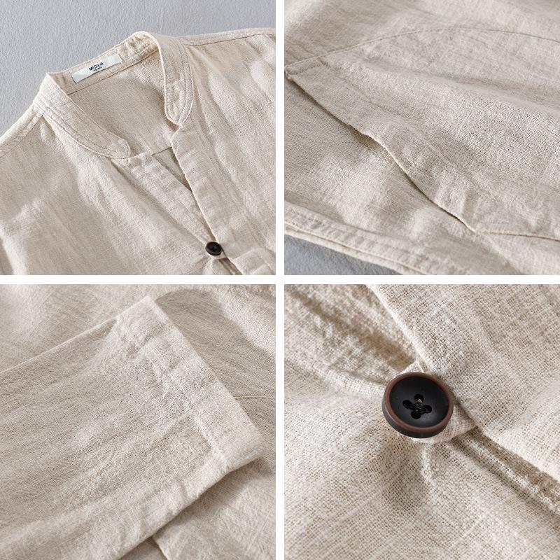 Men's Ramie Linen Stand Collar Shirt - Spring/Summer Casual, Loose Fit, National Style