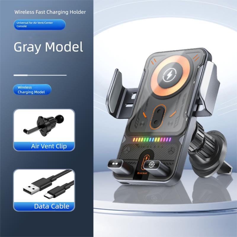Univerzální bezdrátový držák nabíječky do auta s automatickým snímáním, elektrický teleskopický, 360° otočný, s okolním osvětlením pro iPhone 17 16 15 Samsung