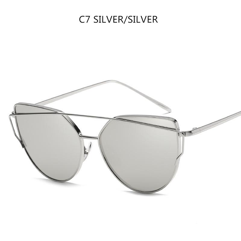 New Cat Eye Vintage Brand Designer Gold Mirror Sunglasses For Women Metal Reflective Flat Lens Sun Glasses Uv400 Eyewear