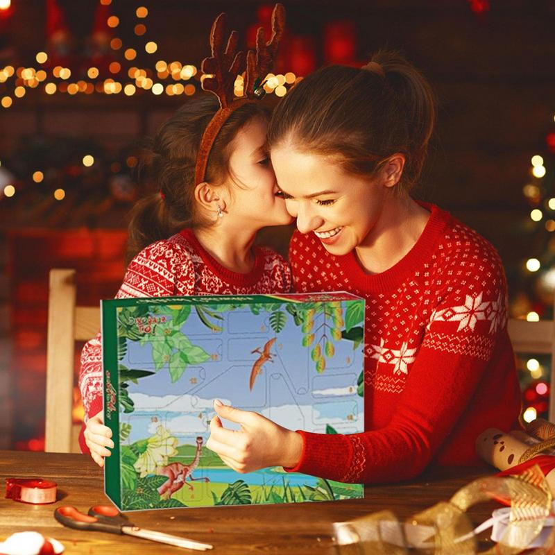 Christmas Cute Toys Advent Calendar Festival Theme Dinosaur Advent Calendar Box with Carpet Cartoon Model Collections Gift Box