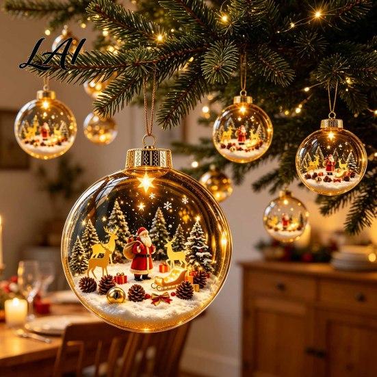 Warm Light Seasonal Ornaments Glowing Clear Christmas Ball Ornament Up Story Decoration with LED Decorative Garland Accents Light Mini Holiday Scene