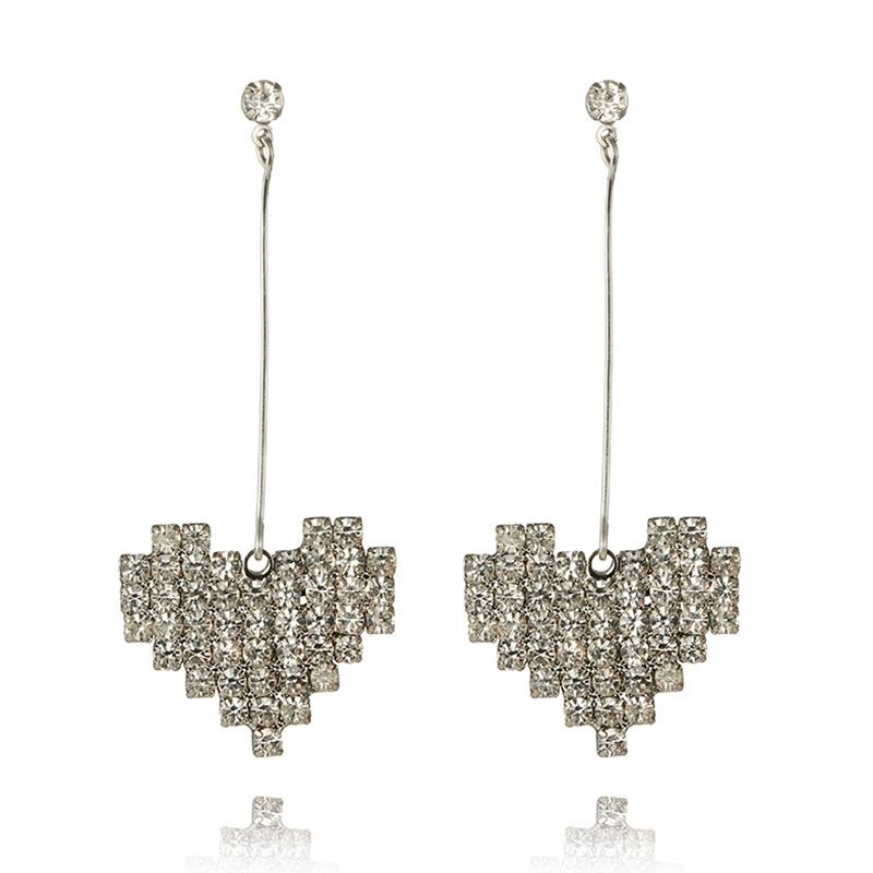 

Korean Temperament Versatile Rhinestone Heart Long Section Earings Fashion Zircon Personality Statement Earrings For Women мідний