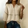 Women Loose Fit V Neck Button Front Casual Top Long Sleeve Cotton Linen Blend Pullover Shirt Lightweight Breathable Blouse
