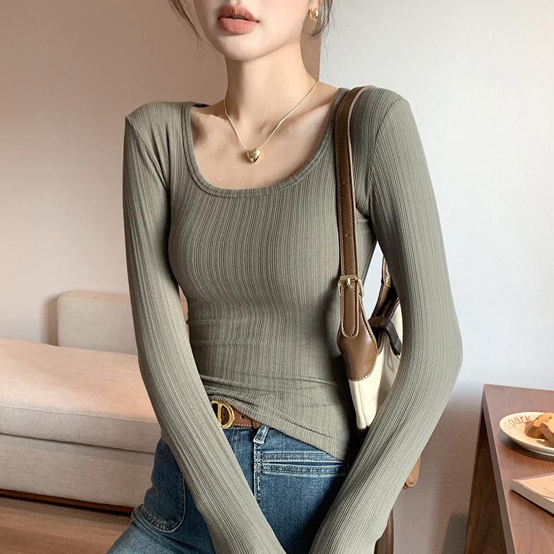 Women's Slim Fit U-Neck Long Sleeve T-Shirt - Spring Style