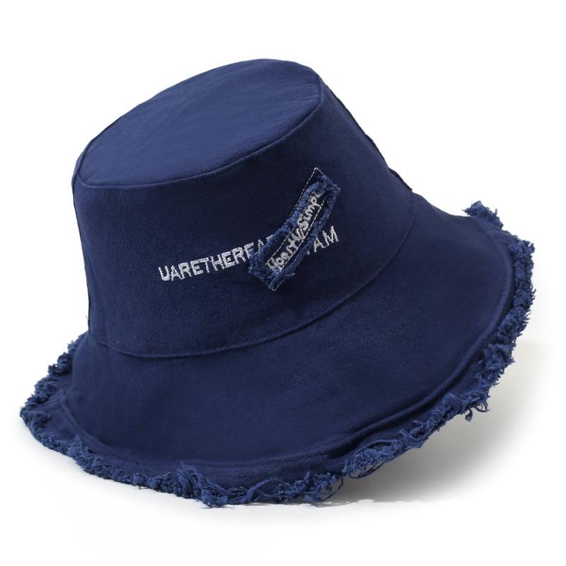 Solid color washed rough edge bucket hat foldable soft top basin hat ladies beach sun hat fashionable versatile beach hat