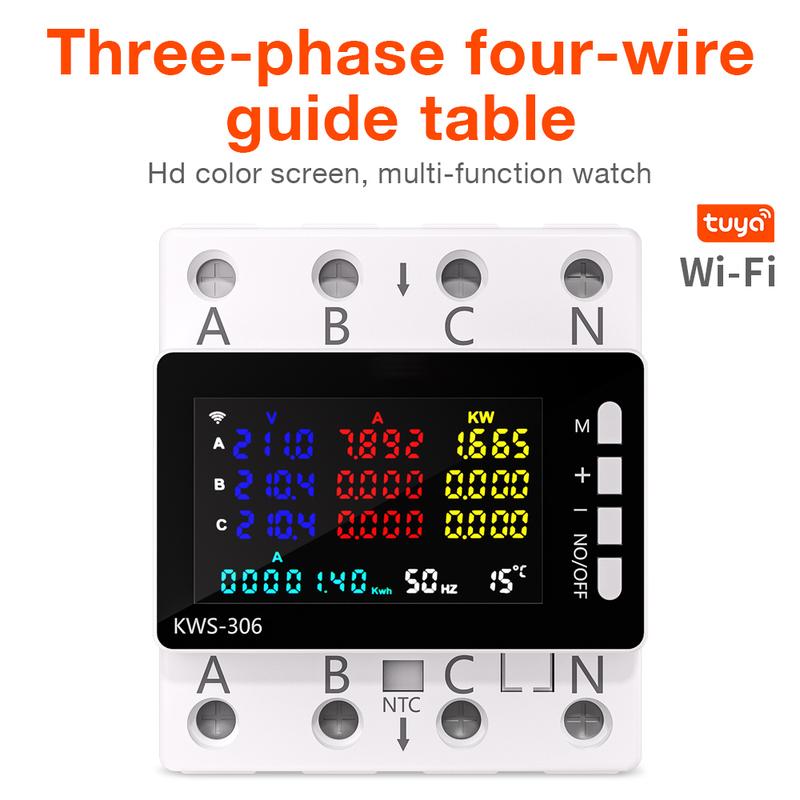 KWS-306 3 Phase TUYA WiFi Power Meter Over Under Voltage Protection Relay Switch Circuit Breaker Energy kWh Meter Smart Life