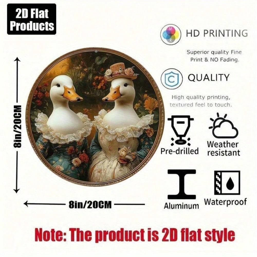 Duck Metal Wall Art Round Plaque Home Decor For Kitchen Bar Cafe Office
