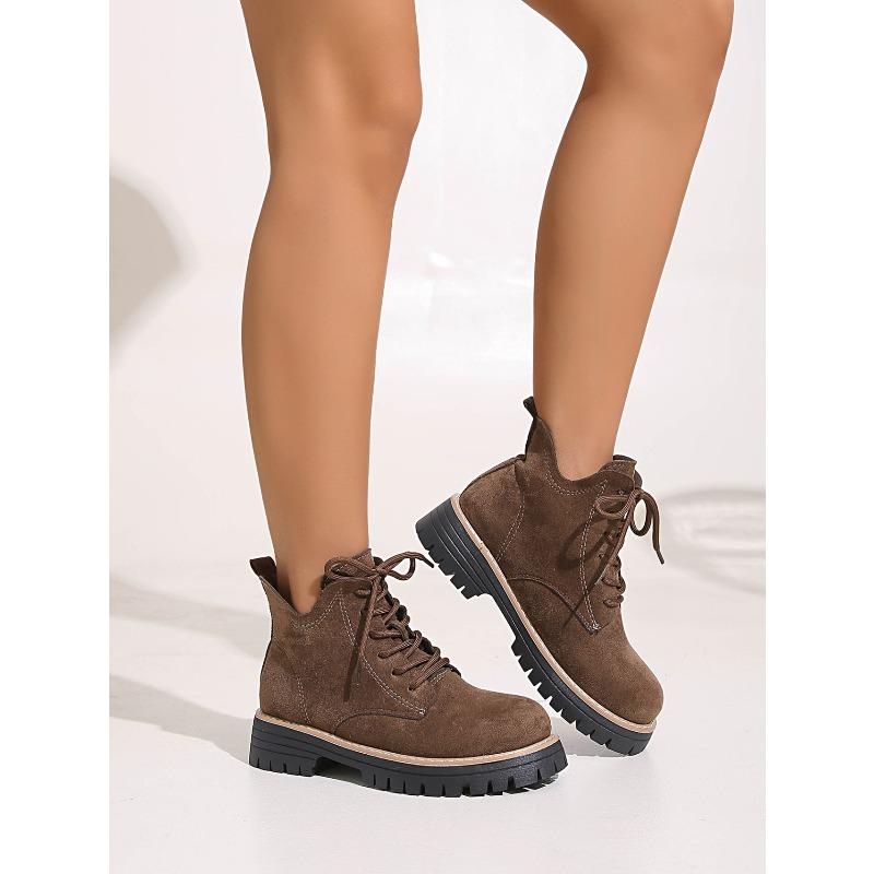 Winter 2025 Neue Runde Zehen Schnürung Martin Stiefel Britischer Stil Übergröße Retro Plateau Muffin Stiefel für Damen