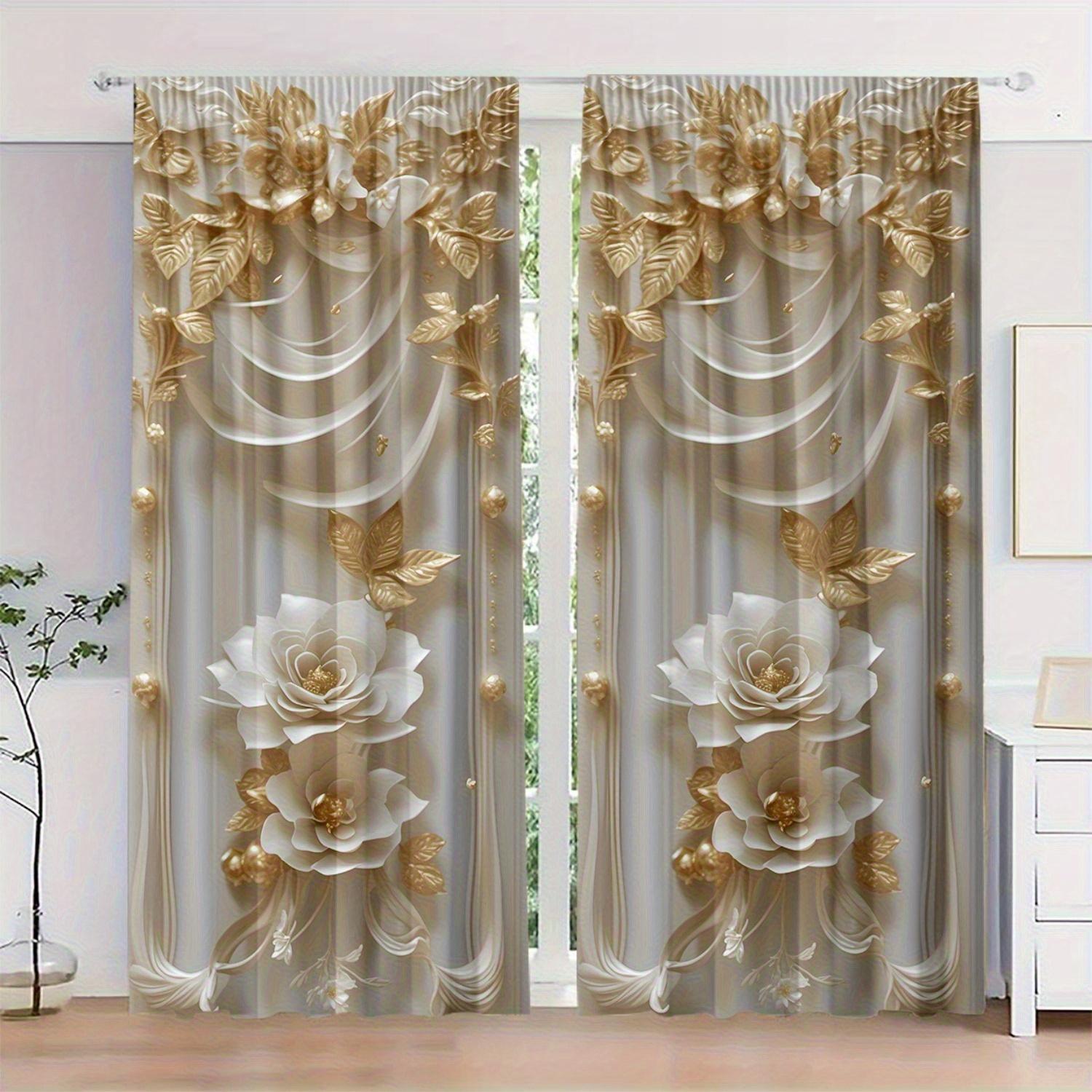 

2pcs Polyester Curtains with Vintage Floral Print – Light-Filtering Rod Pocket Panels for Bedroom Living Room & Office 100*130 HOOK 1pcs
