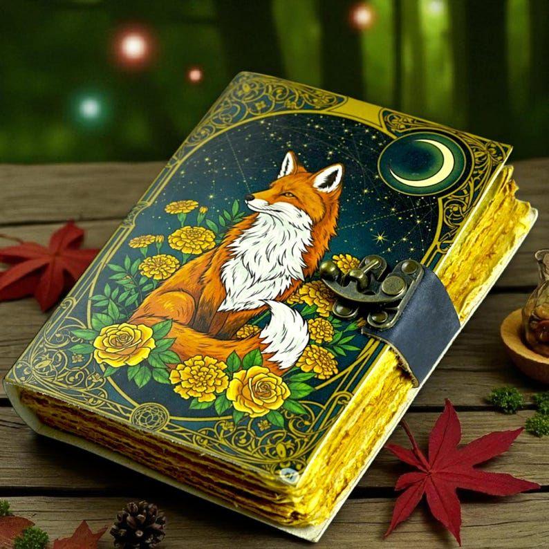 Fox Leather Grimoire: Vintage Spell Book of Shadows, Witchcraft Journal