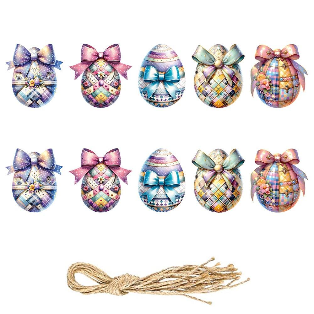 

10pcs/1pack, 2026 Easter Egg Decoration Small Hang Tag, Rabbit Carnival Party Decoration, Easter Egg Gift Label Decoration