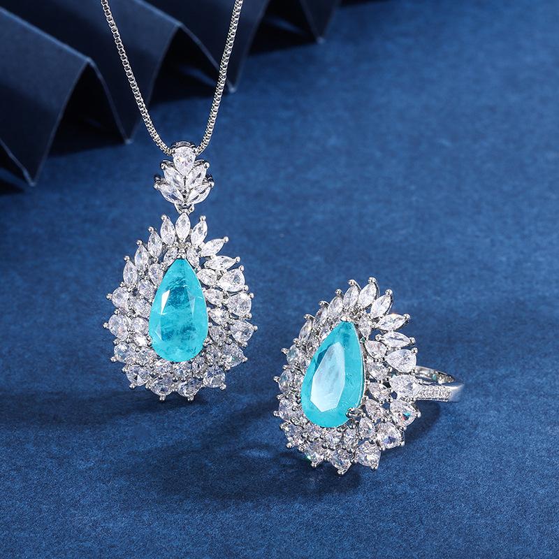 Jewelry Set Imitation Paraiba Para Blue Pendant Ring Main Stone 8 * 14