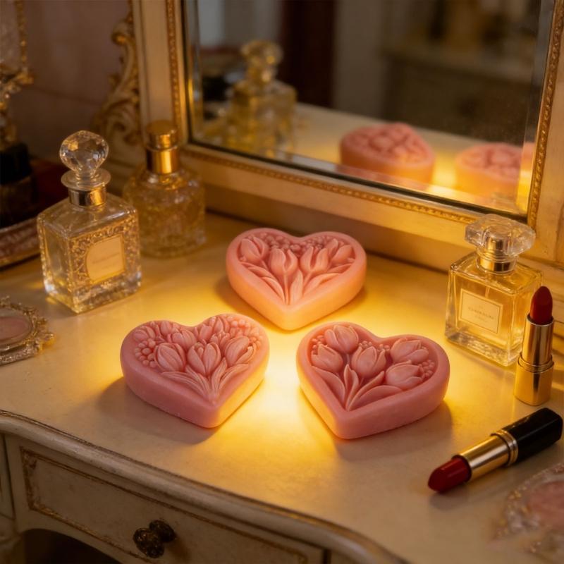 Silicone Heart Shape Molds Handmade Candle Moulds with Dried Flower and Glitters for Resin Crafts and Candle Creations