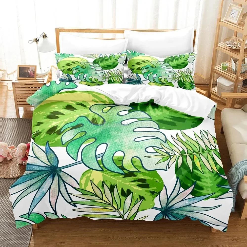 New 3D Green Palm Leave Fashion Comfortable Duvet Quilt Cover Pillowcase Bedding Set Children Bedroom Decoration Home Textile