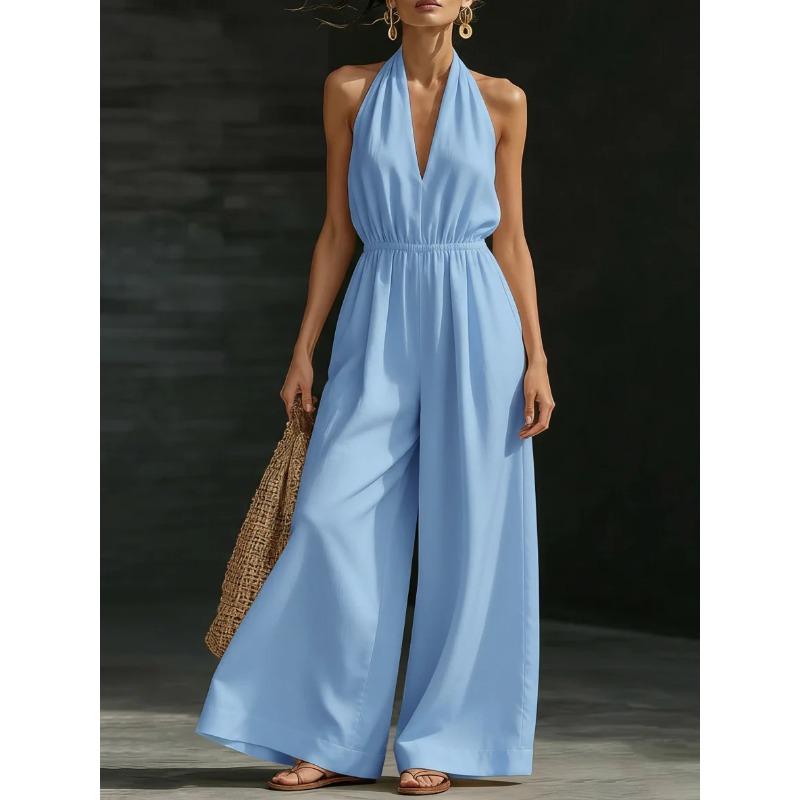 TIFICY Moda Donna Casual Estivo Primaverile Tinta Unita Stampa Senza Maniche Collo All'Americana Vita Alta Pantaloni Tute Jumpsuit & Pagliaccetti