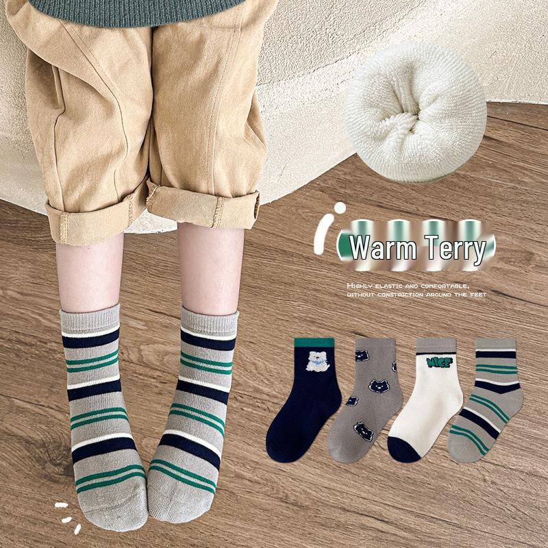 

Bear Stripe Thickened Terry Cloth Children s Socks - 4 Pairs (Winter 2025) XL (Ages 9-12, Recommended Foot Length 20-22cm)