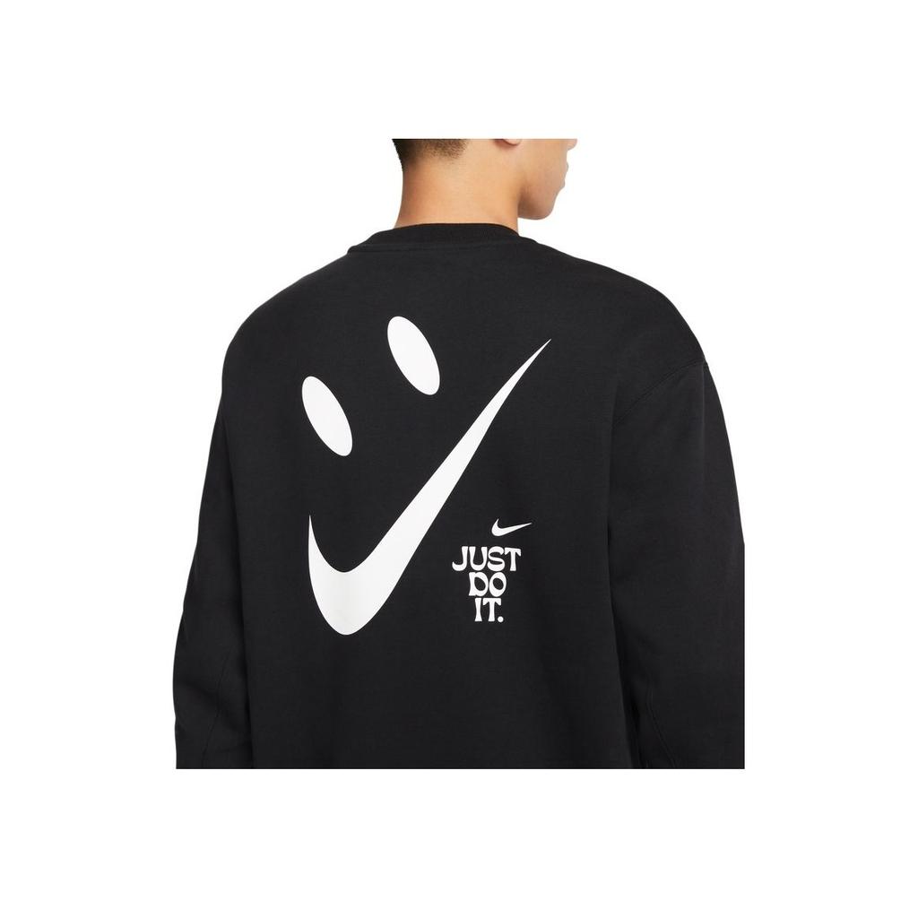 Nike Solid Color Logo Print Fleece-Lined Crew Neck Sweatshirt Men Tops Black FB8969-010