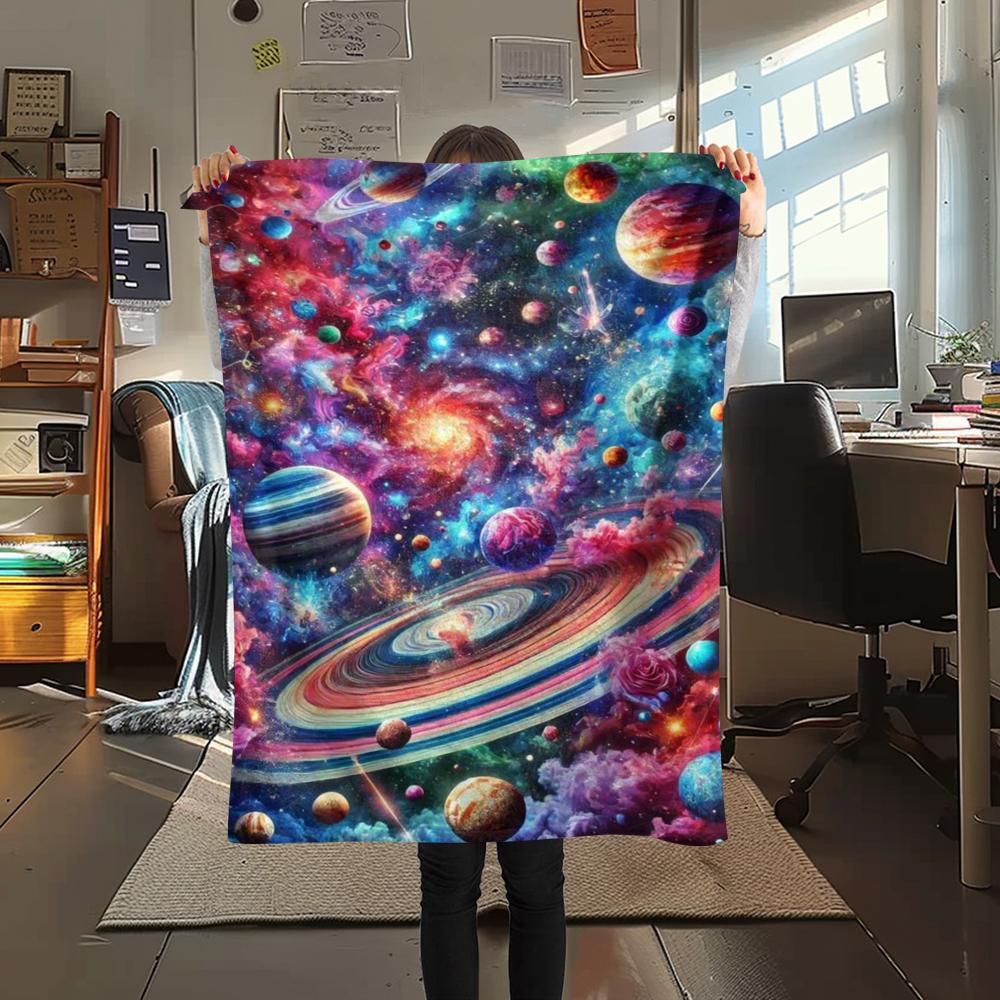 1Pc Space Rocket Print Flannel Blanket, High quality Comfortable for All Seasons, Home Decor, Warmth and Comfort, Perfect for Christmas Gifts