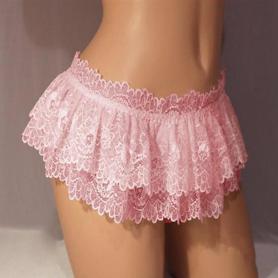 Damen Rock Höschen Spitze Dreieck Unterhose Niedrige Taille Blumenstickerei Rüschen Slips